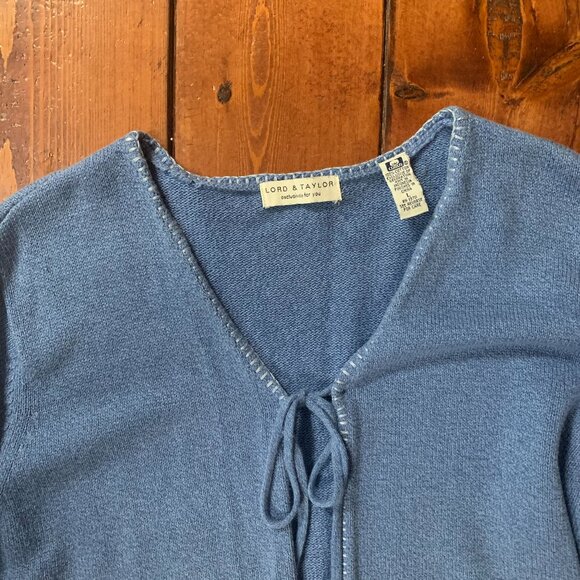 Lord & Taylor Blue Floral Embroidered Women's Large Tie Front Knit Cardigan EUC - Picture 5 of 15